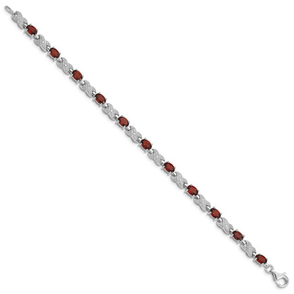 7 Inch Sterling Silver Rhodium-Plated Garnet Bracelet