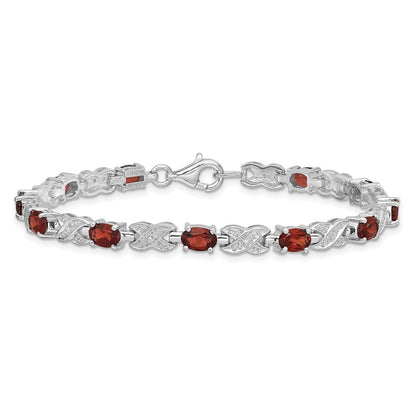 7 Inch Sterling Silver Rhodium-Plated Garnet Bracelet
