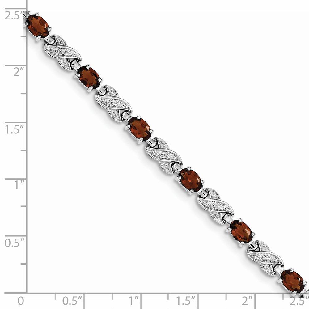 7 Inch Sterling Silver Rhodium-Plated Garnet Bracelet
