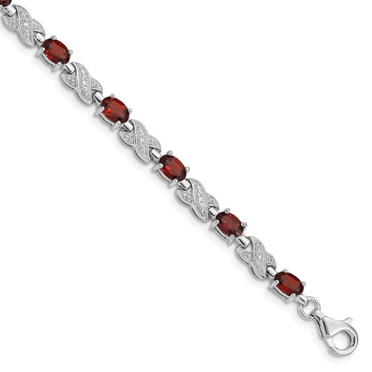 7 Inch Sterling Silver Rhodium-Plated Garnet Bracelet