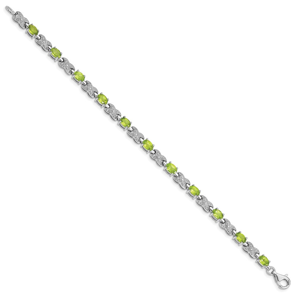 7 Inch Sterling Silver Rhodium-Plated Peridot Bracelet