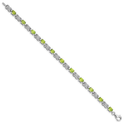 7 Inch Sterling Silver Rhodium-Plated Peridot Bracelet