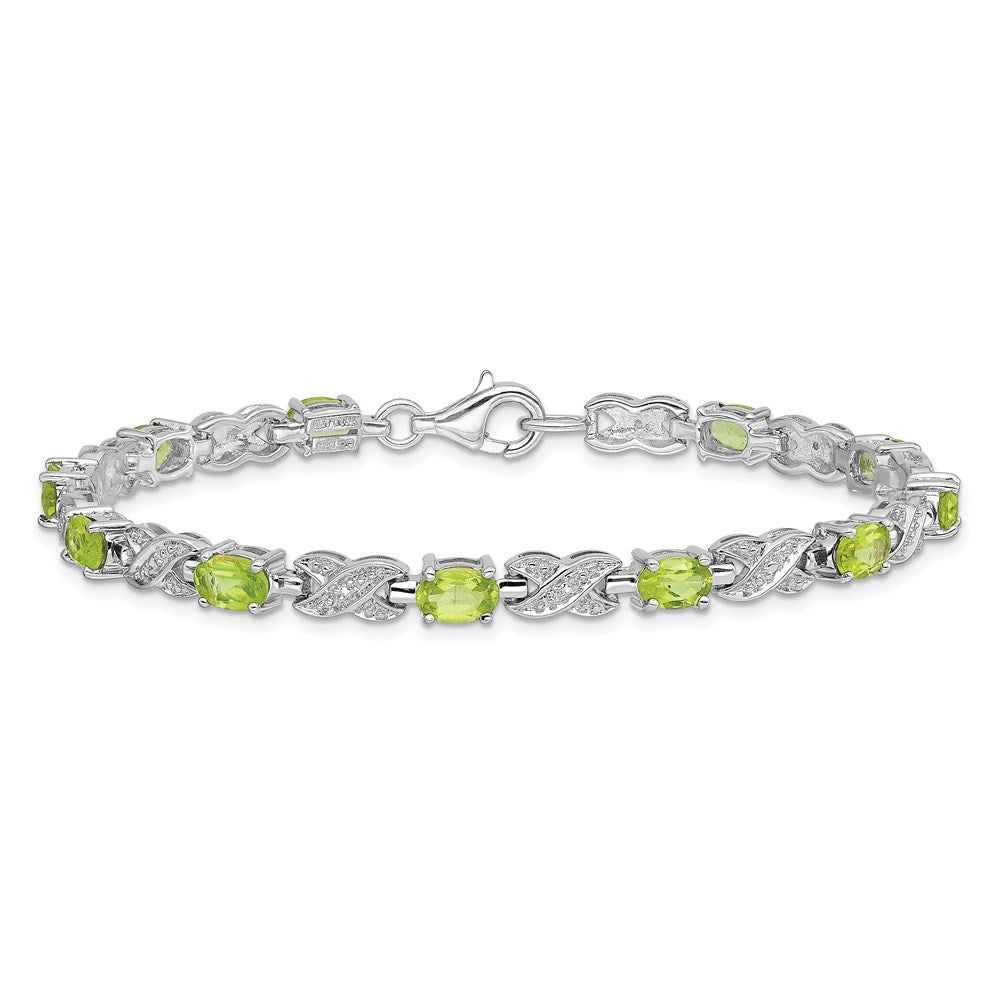 7 Inch Sterling Silver Rhodium-Plated Peridot Bracelet