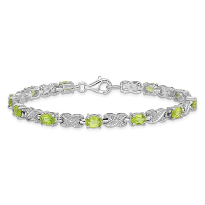 7 Inch Sterling Silver Rhodium-Plated Peridot Bracelet