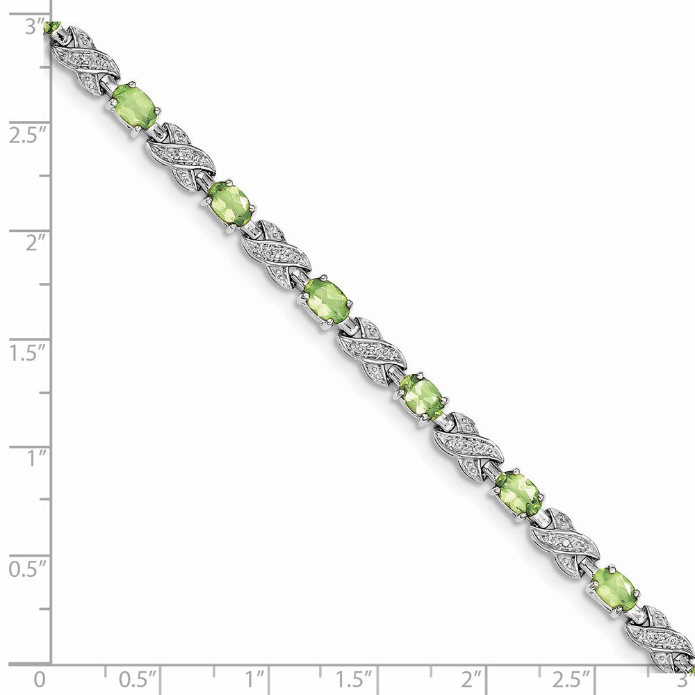 7 Inch Sterling Silver Rhodium-Plated Peridot Bracelet