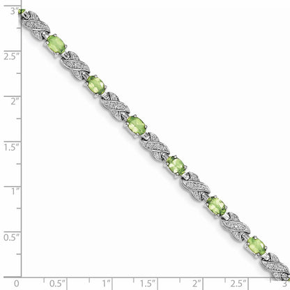 7 Inch Sterling Silver Rhodium-Plated Peridot Bracelet