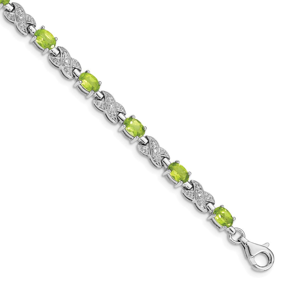 7 Inch Sterling Silver Rhodium-Plated Peridot Bracelet