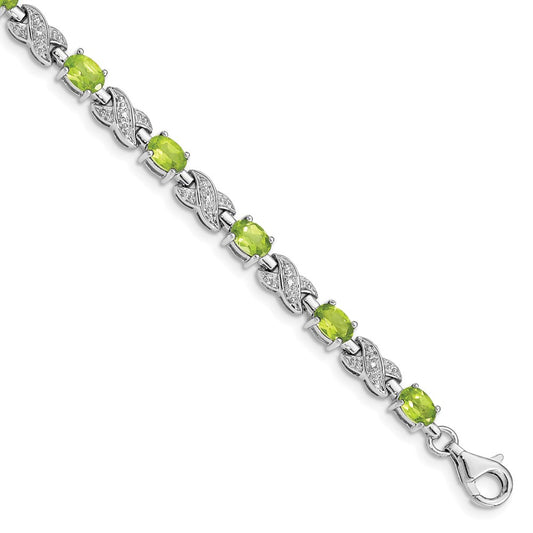 7 Inch Sterling Silver Rhodium-Plated Peridot Bracelet