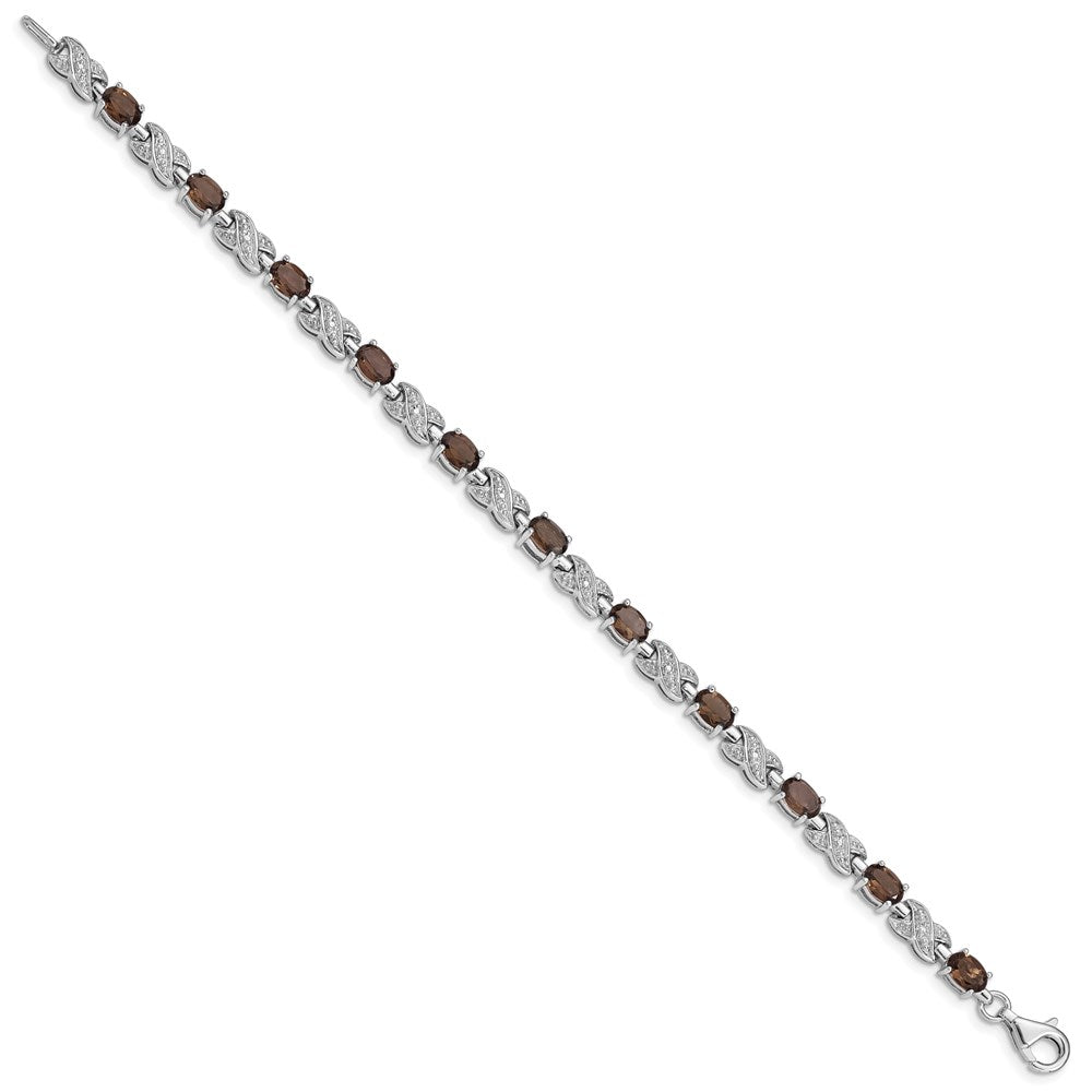 7 Inch Sterling Silver Rhodium-Plated Smoky Quartz Bracelet