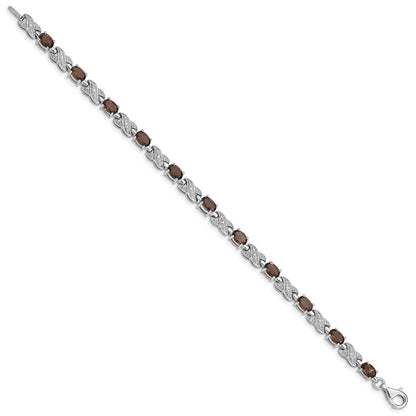 7 Inch Sterling Silver Rhodium-Plated Smoky Quartz Bracelet