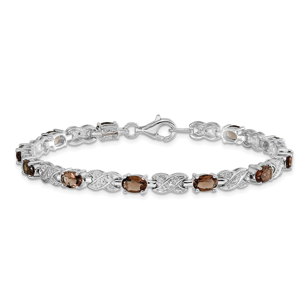 7 Inch Sterling Silver Rhodium-Plated Smoky Quartz Bracelet