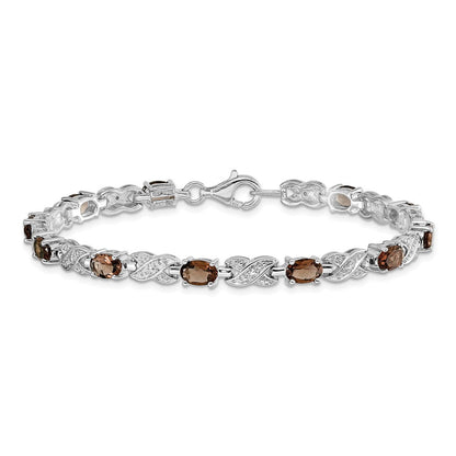 7 Inch Sterling Silver Rhodium-Plated Smoky Quartz Bracelet
