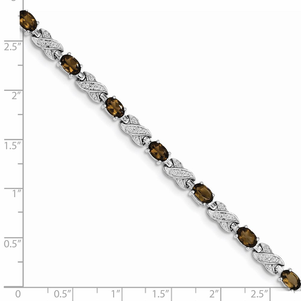 7 Inch Sterling Silver Rhodium-Plated Smoky Quartz Bracelet