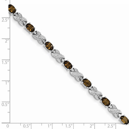 7 Inch Sterling Silver Rhodium-Plated Smoky Quartz Bracelet