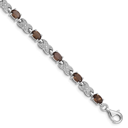 7 Inch Sterling Silver Rhodium-Plated Smoky Quartz Bracelet