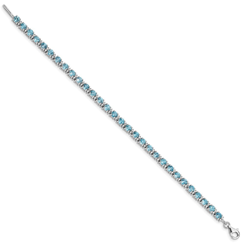 7 Inch Sterling Silver Rhodium-Plated Blue Topaz And Diamond Bracelet