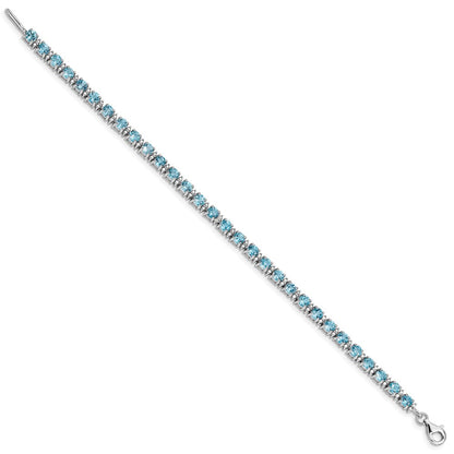 7 Inch Sterling Silver Rhodium-Plated Blue Topaz And Diamond Bracelet