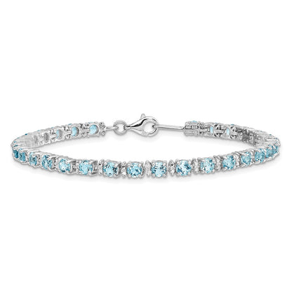 7 Inch Sterling Silver Rhodium-Plated Blue Topaz And Diamond Bracelet