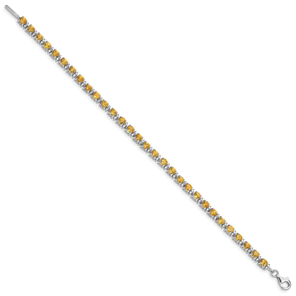 7 Inch Sterling Silver Rhodium-Plated Citrine And Diamond Bracelet