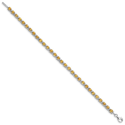 7 Inch Sterling Silver Rhodium-Plated Citrine And Diamond Bracelet