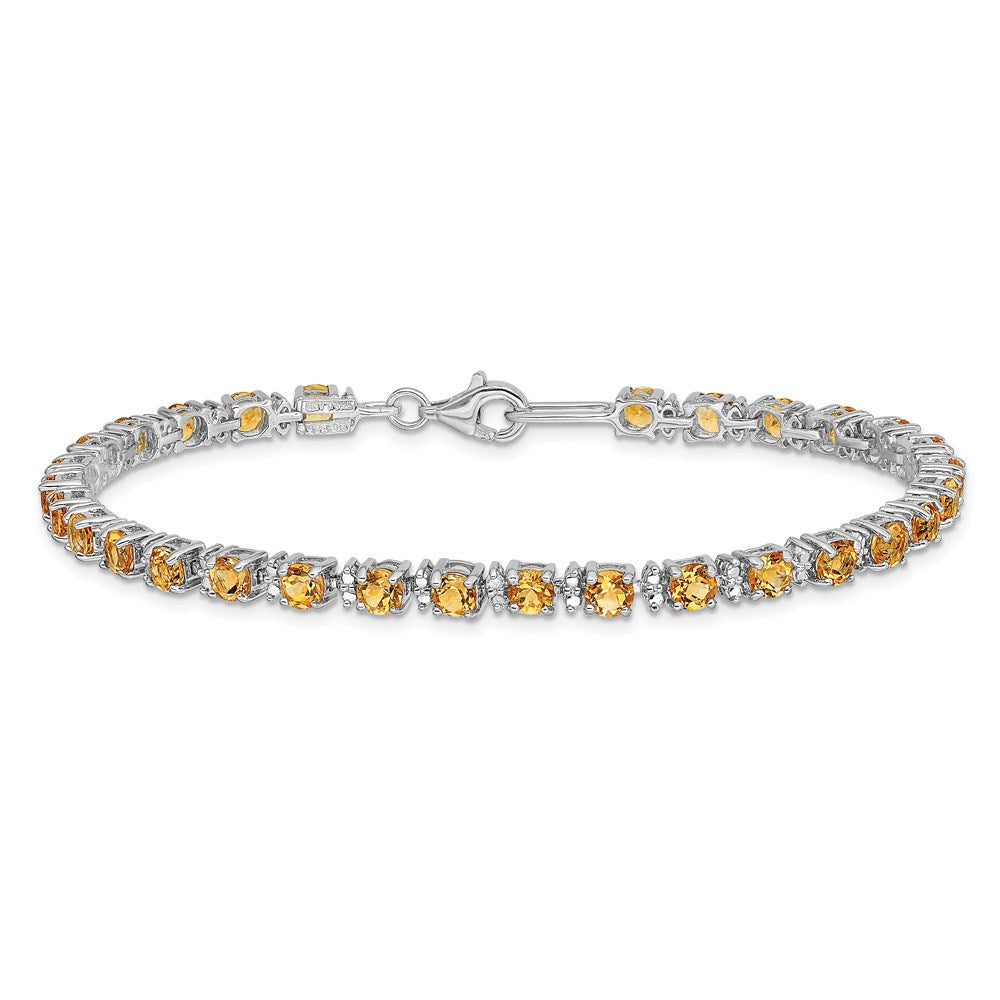 7 Inch Sterling Silver Rhodium-Plated Citrine And Diamond Bracelet