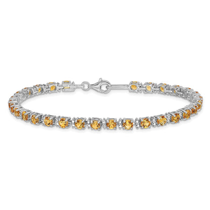 7 Inch Sterling Silver Rhodium-Plated Citrine And Diamond Bracelet