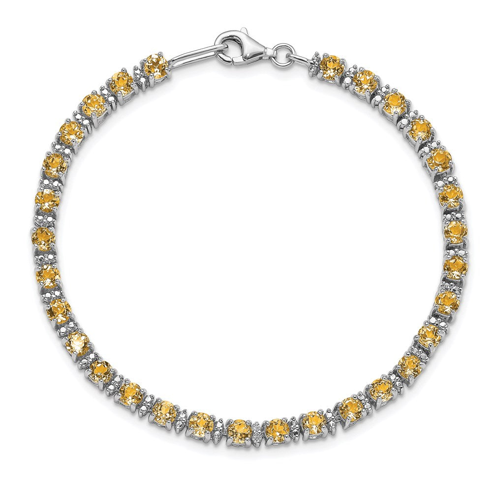 7 Inch Sterling Silver Rhodium-Plated Citrine And Diamond Bracelet