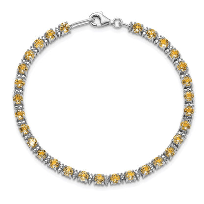 7 Inch Sterling Silver Rhodium-Plated Citrine And Diamond Bracelet