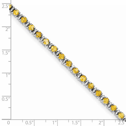 7 Inch Sterling Silver Rhodium-Plated Citrine And Diamond Bracelet