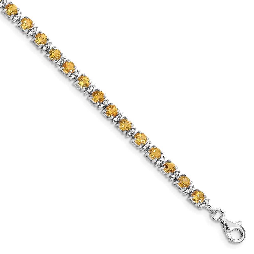7 Inch Sterling Silver Rhodium-Plated Citrine And Diamond Bracelet