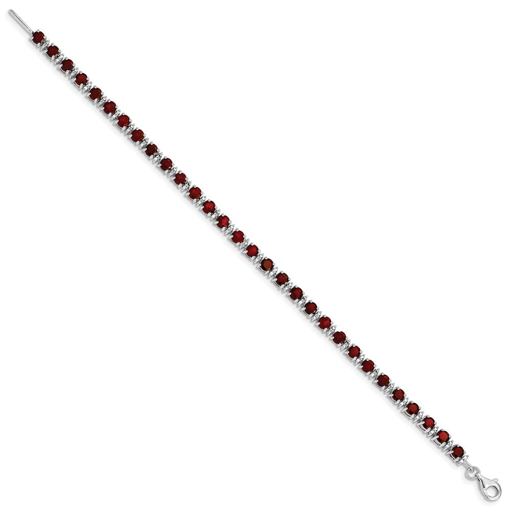 7 Inch Sterling Silver Rhodium-Plated Garnet And Diamond Bracelet