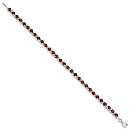 7 Inch Sterling Silver Rhodium-Plated Garnet And Diamond Bracelet
