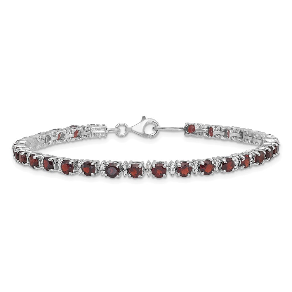 7 Inch Sterling Silver Rhodium-Plated Garnet And Diamond Bracelet