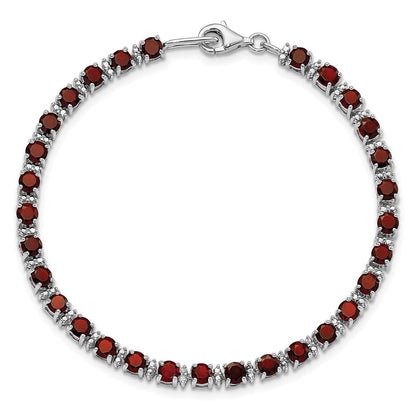 7 Inch Sterling Silver Rhodium-Plated Garnet And Diamond Bracelet