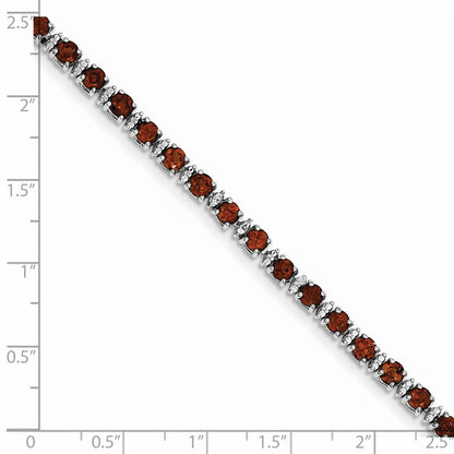 7 Inch Sterling Silver Rhodium-Plated Garnet And Diamond Bracelet