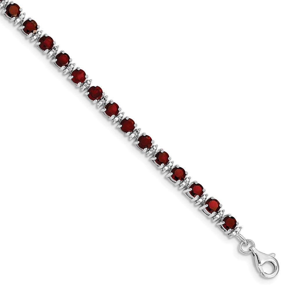 7 Inch Sterling Silver Rhodium-Plated Garnet And Diamond Bracelet