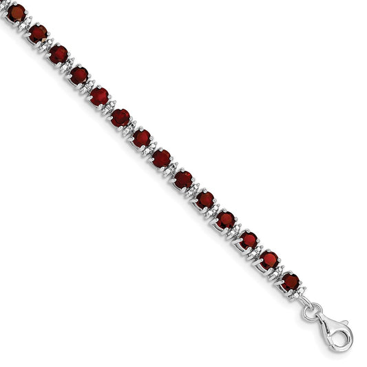 7 Inch Sterling Silver Rhodium-Plated Garnet And Diamond Bracelet