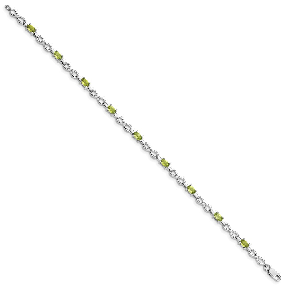 7 Inch Sterling Silver Rhodium-Plated Peridot Bracelet