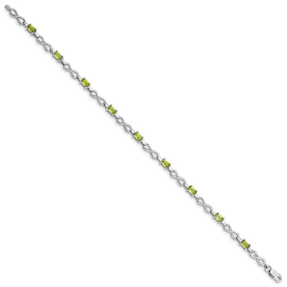 7 Inch Sterling Silver Rhodium-Plated Peridot Bracelet
