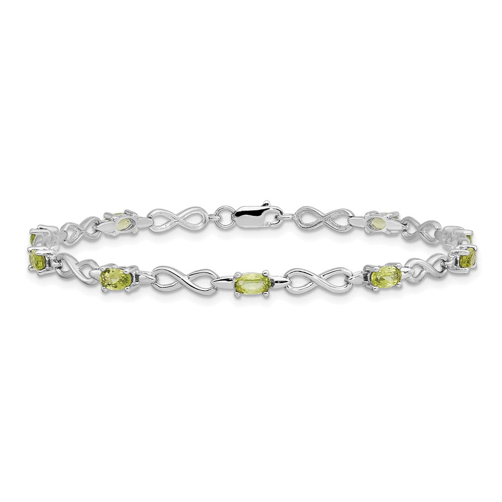 7 Inch Sterling Silver Rhodium-Plated Peridot Bracelet