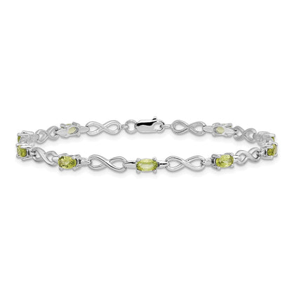 7 Inch Sterling Silver Rhodium-Plated Peridot Bracelet