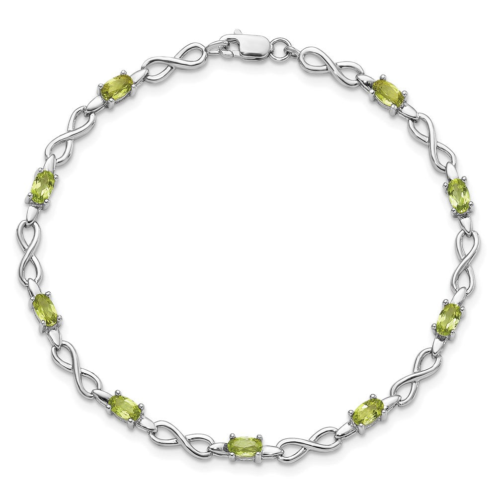 7 Inch Sterling Silver Rhodium-Plated Peridot Bracelet