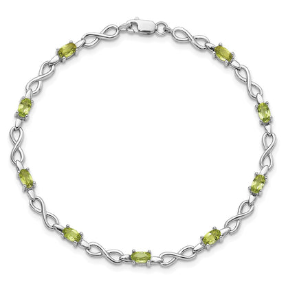 7 Inch Sterling Silver Rhodium-Plated Peridot Bracelet