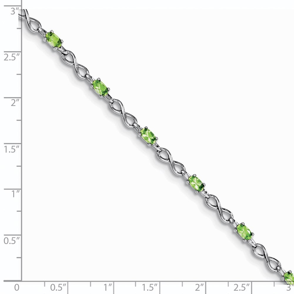 7 Inch Sterling Silver Rhodium-Plated Peridot Bracelet