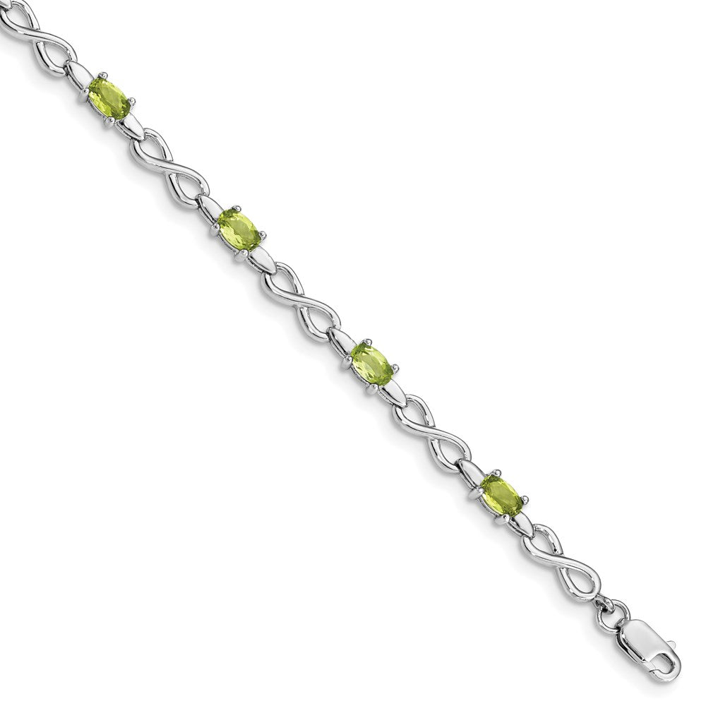 7 Inch Sterling Silver Rhodium-Plated Peridot Bracelet