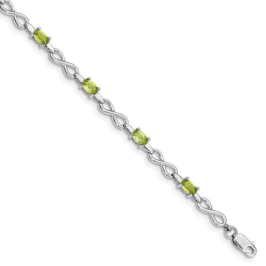 7 Inch Sterling Silver Rhodium-Plated Peridot Bracelet