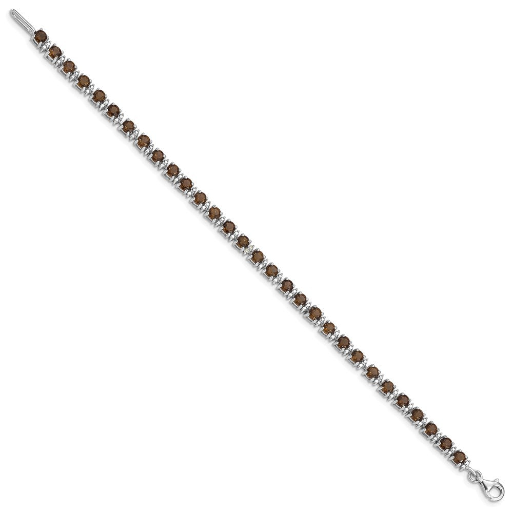 7 Inch Sterling Silver Rhodium-Plated Smoky Quartz And Diamond Bracelet