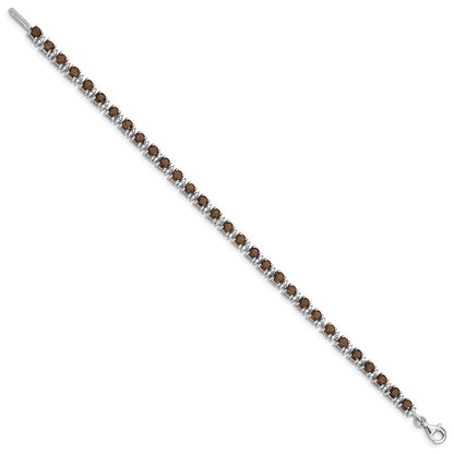 7 Inch Sterling Silver Rhodium-Plated Smoky Quartz And Diamond Bracelet