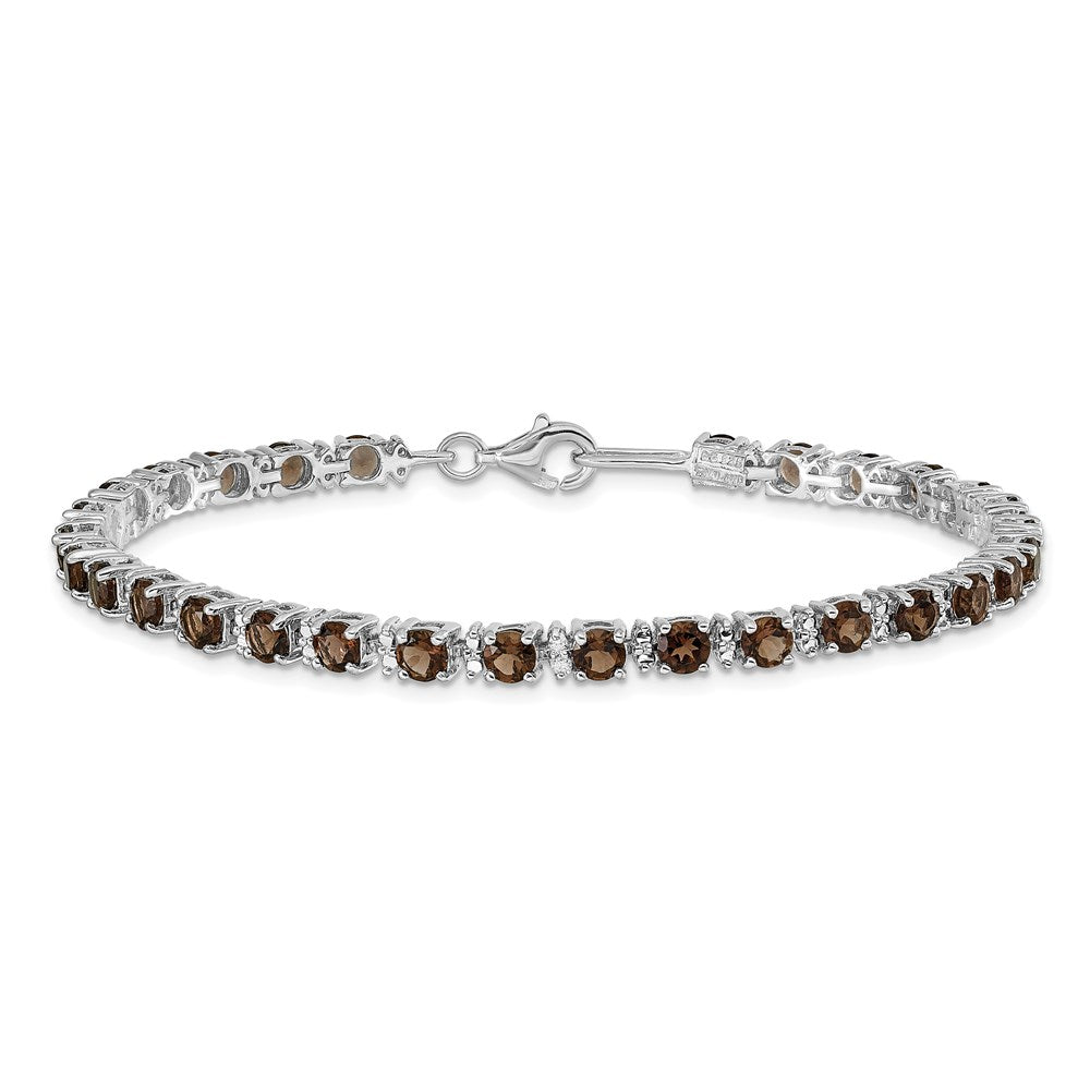 7 Inch Sterling Silver Rhodium-Plated Smoky Quartz And Diamond Bracelet
