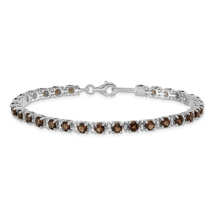 7 Inch Sterling Silver Rhodium-Plated Smoky Quartz And Diamond Bracelet